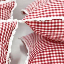 SLEEPY THREADS White & Red Set of 5 Checked Square Cushion Covers image 3