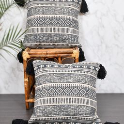Gulaab Jaipur Black & Cream-Coloured Set of 2 Embellished Square Cushion Covers image 3