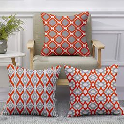 homewards Grey & Red Set of 5 Checked Satin Square Cushion Covers image 2