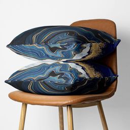 BIANCA Navy Blue & White Set of 2 Abstract Square Cushion Covers image 2
