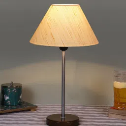 Devansh Unisex Off White Textured Cotton Shade Frustum Shape Table Lamp image 2