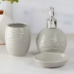 Kookee Grey 3 piece Abstract Ceramic Bath Accessories Set image 2
