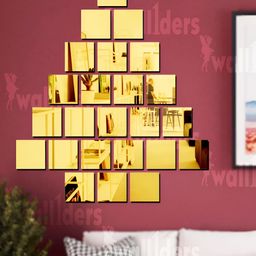 Wall1ders Gold Toned  40-Pcs Square Self-Adhesive Mirror Wall Stickers-18