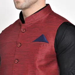 Hangup Men Maroon Kurta with Pyjamas & With Nehru Jacket image 3