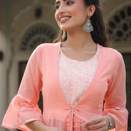 Juniper Peach-Coloured & White Embroidered Top with Palazzos & Shrug Co-Ord Set image 3
