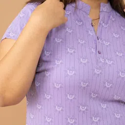 CUPID Plus Size Geometric Printed Mandarin Collar Cotton Top image 5