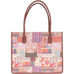 ZOUK Ethnic Motifs Printed Oversized Shopper Jute Handheld Bag image 3
