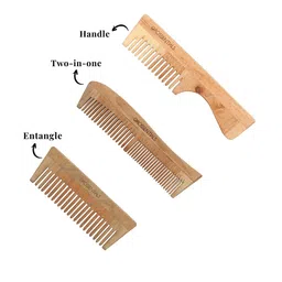 OROSSENTIALS Set of 3 Neem Wooden Comb - Brown & Beige image 2