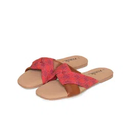 ZOUK Women Red Woven Design Open Toe Flats image 4