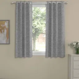 Grey Geometric Poly Cotton 5 Ft Semisheer Eyelet Window Curtains (Set of 2) by ROSARAHOME-picture-20