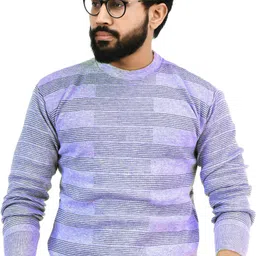 life and style Men Self Design Round Neck Light Blue Sweater-picture-16