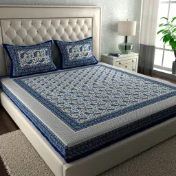 144 TC Cotton Double Jaipuri Prints Flat Bedsheet-16