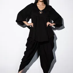 Swtantra Keyhole Neck Top With Dhoti Pants-image-26