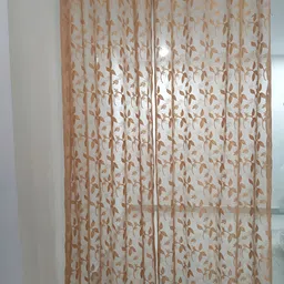 RIDHAAN Brown 2 Pieces Floral Sheer Tissue Net Sparkling Petal Door Curtains-1