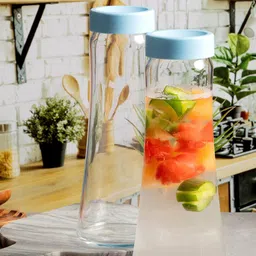 Pasabahce Set Of 2 Transparent & Blue Solid Water Bottle image 1