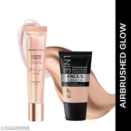 FACES CANADA Airbrushed Glow Combo - All Day Hydra Matte Foundation - Absolute 012 (18ml) + Strobe Cream - Rose Gold (18ml) | Illuminating & Glowing Makeup Base | 10HR Long Wear-17