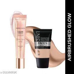 FACES CANADA Airbrushed Glow Combo - All Day Hydra Matte Foundation - Absolute 012 (18ml) + Strobe Cream - Rose Gold (18ml) | Illuminating & Glowing Makeup Base | 10HR Long Wear image 1