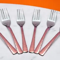 Pieces Stainless Steel & Copper Haimered Forks Set, 18 cm Long, Premium Forks Copper, Steel Dinner Fork Set-29