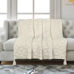 saral home Beige Cotton and Polyester Geometric 55 x 63 Inches Throw-picture-8