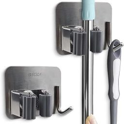 Silver Stainless Steel Broom Holder-image-11