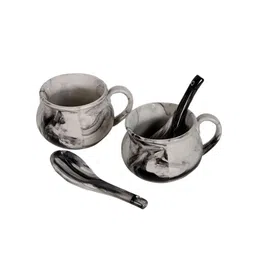 CDI White And Grey Set of 2 Dishwasher And Microwave Safe Ceramic Matte Cups & Spoons image 4