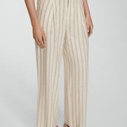 MANGO Women Striped Straight Fit Pleated Trousers-image-99