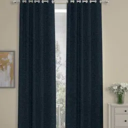 Navy Blue Solid Polyester 9 Ft Blackout Eyelet Door Curtains (Set of 2) by ROSARAHOME-picture-44
