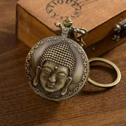 Tiny Tim Buddha Face Vintage PocketWatch Antique Gandhi Style Metallic Keychain Best Gift Antique Buddha Face Pocket Watch Keychain Bronze Metal Pocket Watch Chain-image-54