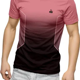 Men Printed Round Neck Polyester Pink T-Shirt-image-4