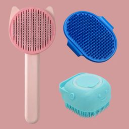 dogtrust combo of 3 pcs slicekr bathing Glove And Shampoor Brush Pet Spa Kit-picture-30
