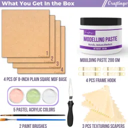 craftinger Texture Art Kit - 8" Square MDF Bases (Set of 4), DIY Textured Art image 2