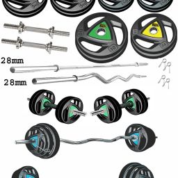 65 kg Metal Integrated Rubber Plates (2.5x4+5x4+7.5x2+10x2 = 65 kg) + 5ft curl & Straight 28mm Rod, 2 Dumbbell Rod Home Gym Combo-image-4