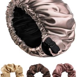 Handmade Silk Satin Hair Bonnet with Scrunchies Reversible Hair cap sleeping-picture-10