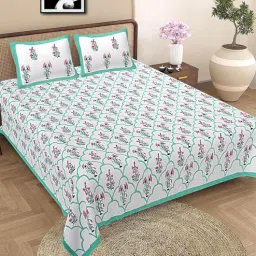 baithak krafts Multicolor Floral 300 TC Cotton King Sized Bedsheet With 2 Pillow Covers-picture-41