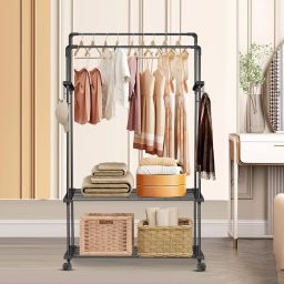 Aluminium Floor Cloth Dryer Stand Heavy Duty Metal Garment Rail with 8 Hooks for Bedroom, Living Room and Entryway-25