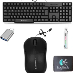 ZEBRONICS Keyboard, Comfort Mouse, MousePad, C-OTG, Cable Protector (Set-5) Combo Set-13