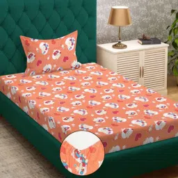 klotthe Orange Cartoon Characters 400 TC Pure Cotton Fitted Single Bedsheet with Pillow Cover-picture-39