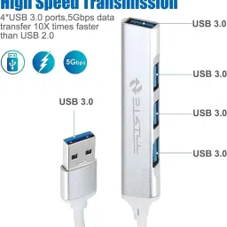 STRIFF USB_HUB_4port Adapter, Fast Data Transfer for PC Laptops MacBooks(Silver) USB Adapter image 2