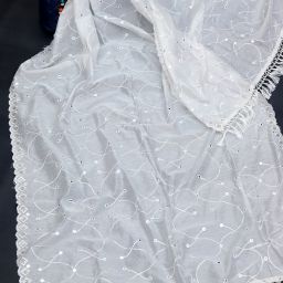Cotton Blend Embroidered White Women Dupatta-image-63