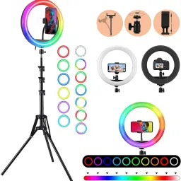 Speeqo 10 inch RGB Ring Light 360?Full Color 13 Dynamic RGB + 13 Static RGB + 3 Daily Colors Lights Selfie Ring Light with Adjustable Tripod Stand & Cell Phone Holder, for YouTube, Vlog Shooting, Makeup , Photoshoot Ring Flash-1