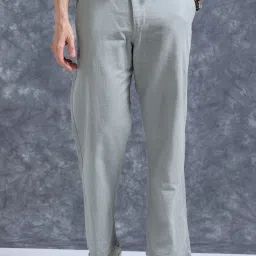 Men Relaxed Light Blue Pure Linen Trousers-image-15