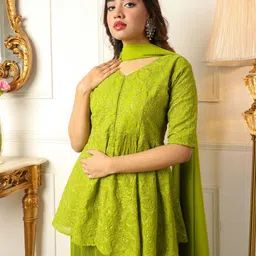 Virah Fashion Floral Embroidered & Sequinned Kurti With Self Designed Palazzos & Dupatta image 2