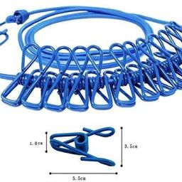 Elastic Clothesline Rope with Hooks & 12 Clips for Home, Travel, Outdoor Use Plastic Cloth Clips-image-81
