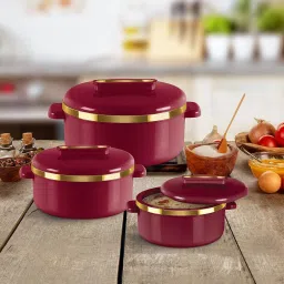 MILTON Curve Inner Stainless Steel Casserole/ Easy to Carry & Store Chapati Roti Pack of 3 Serve Casserole-1