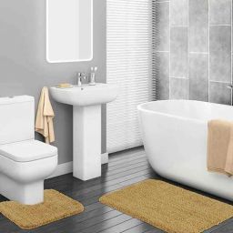 Beige Solid 100% Polyester 27.5x19.6 Inches AntiSkid Bath Mat by Obsessions-picture-23