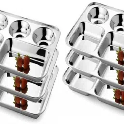 Steel Serving Tray, Set of 3, Chrome-Plated with Golden Handles Tray-picture-25