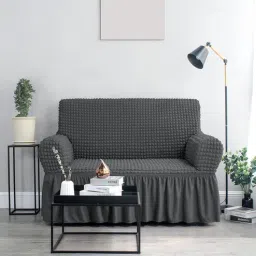 cortina Dark Grey Polyester Stretchable 2 Seater Sofa Cover-picture-37