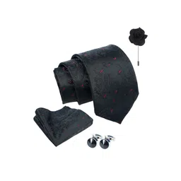 AXLON Set Of 4 Printed Necktie Pocket Square With Cufflink & Flower Pin Accessory Gift Set image 5