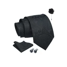 AXLON Set Of 4 Printed Necktie Pocket Square With Cufflink & Flower Pin Accessory Gift Set image 3