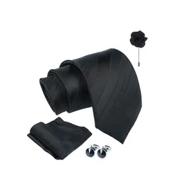 AXLON Set Of 4 Printed Necktie Pocket Square With Cufflink & Flower Pin Accessory Gift Set image 2